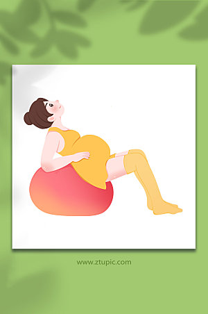 扁平瑜伽球时尚瑜伽孕妇插画素材