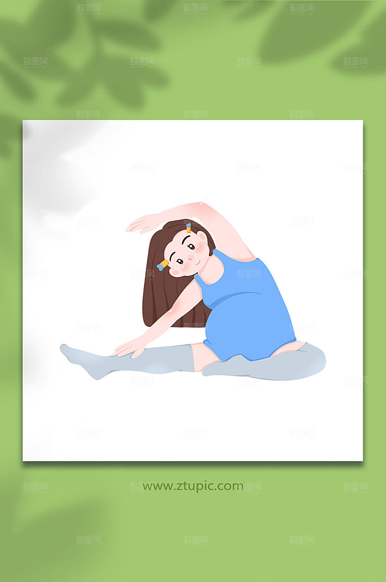 扁平拉伸瑜伽卡通孕妇插画素材