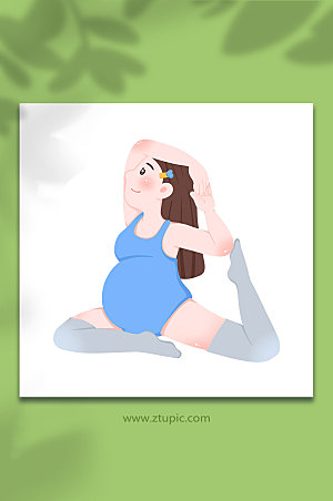 扁平舒展瑜伽卡通孕妇插画素材