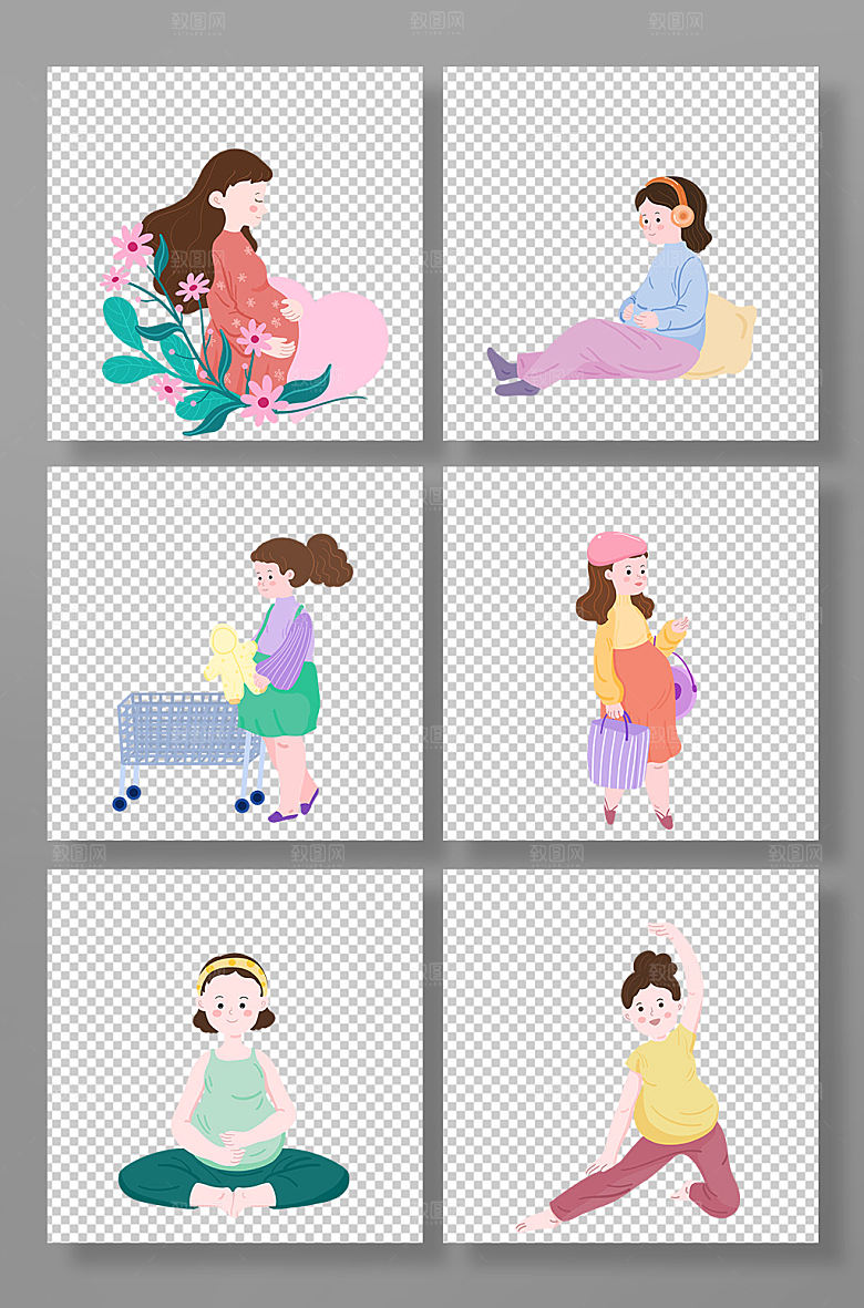 扁平温馨孕妇人物元素插画素材
