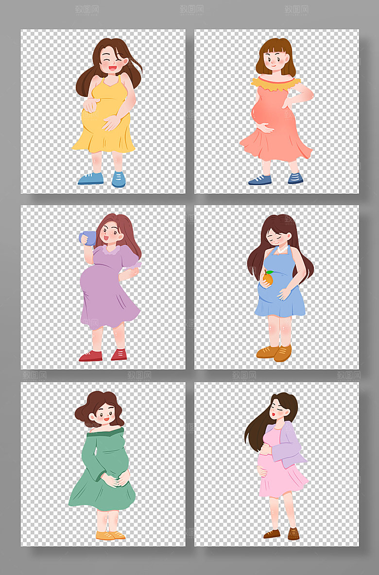 扁平摸肚子孕妇人物插画素材
