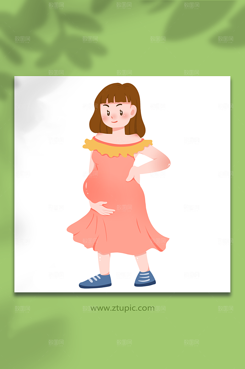 手绘扶腰孕妇人物元素插画素材