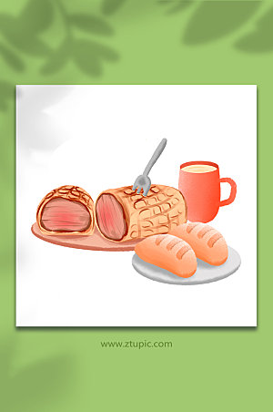 扁平牛排西餐美食元素插画设计