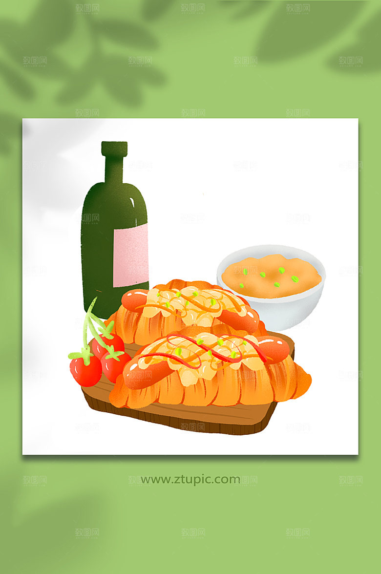 扁平早餐牛排西餐美食插画设计