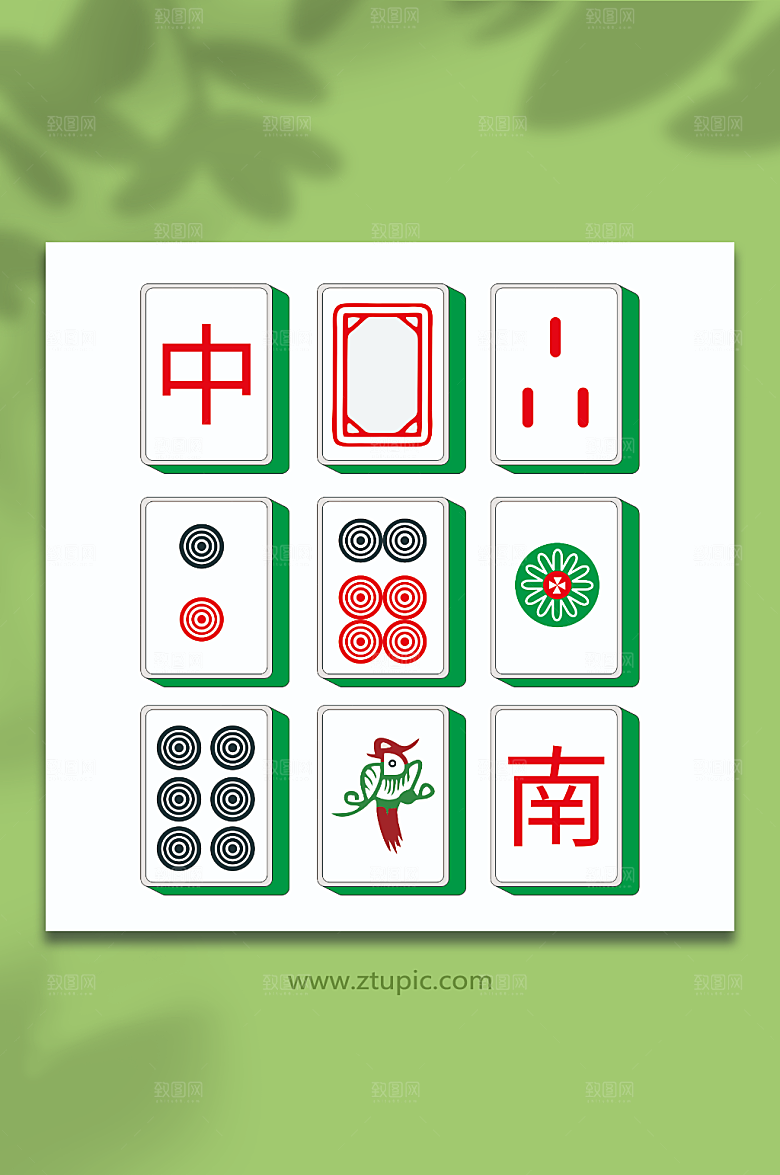 卡通麻将元素插画素材
