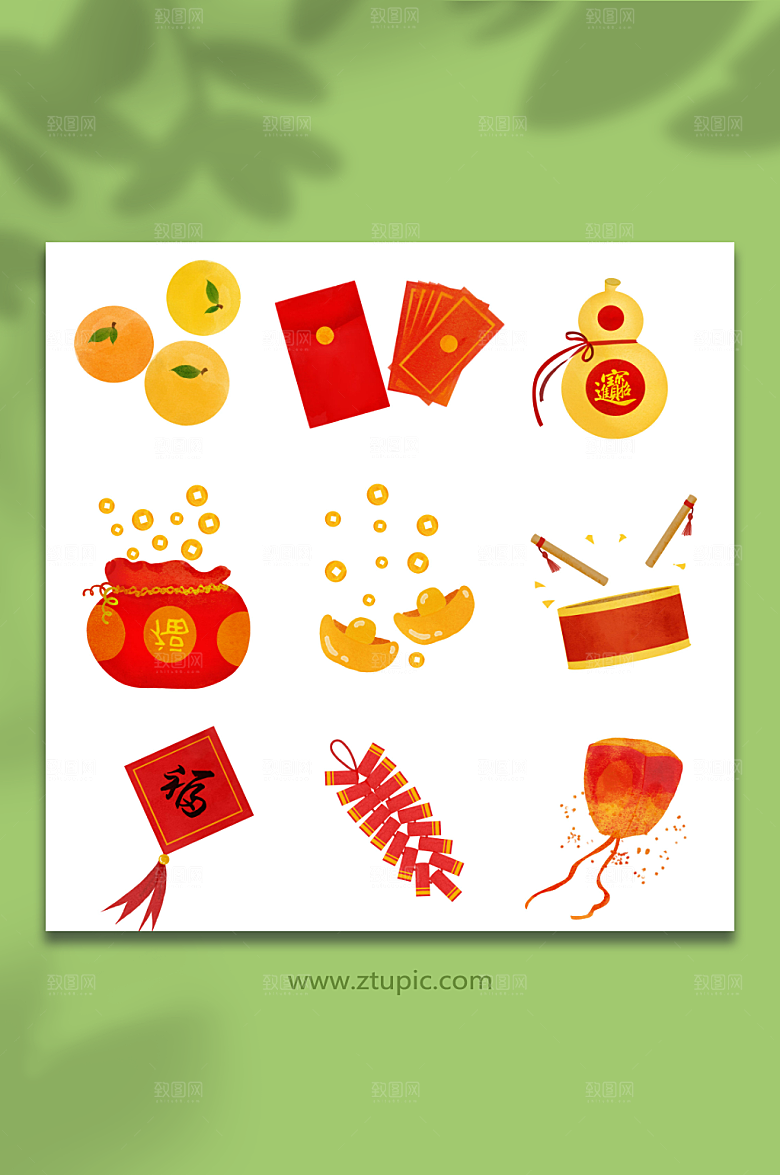 卡通喜庆水彩新年春节插画素材