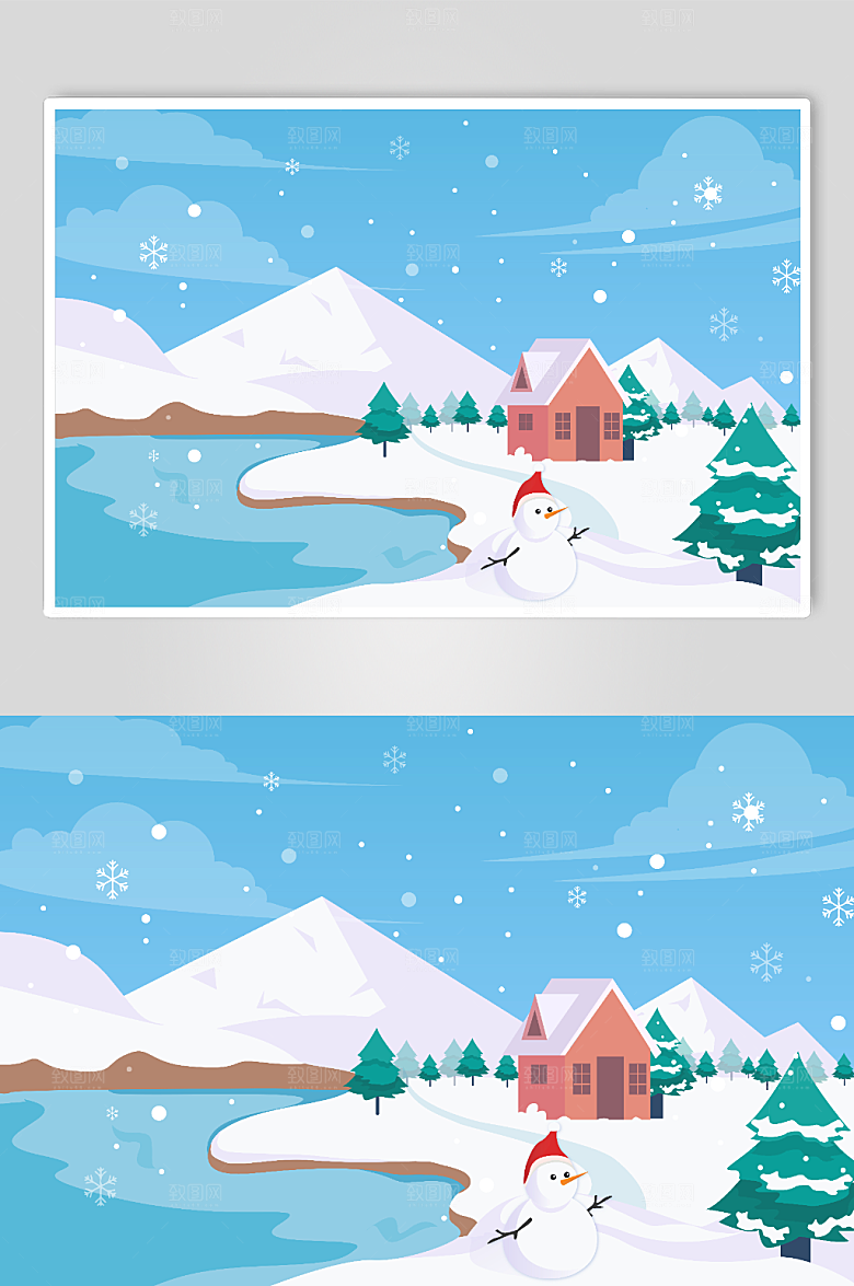 卡通冰河雪人季AI矢量插画素材