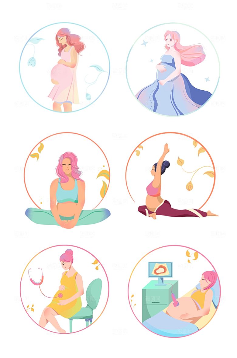 手绘孕妇人物元素插画设计