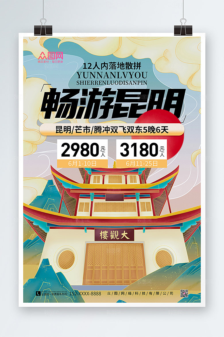 卡通畅游昆明城市旅游海报设计
