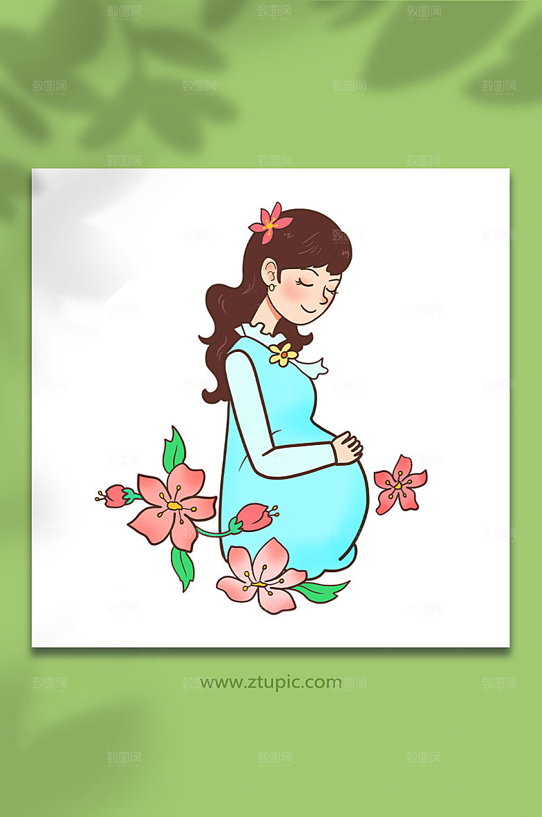 扁平人物妈妈孕妇元素插画素材
