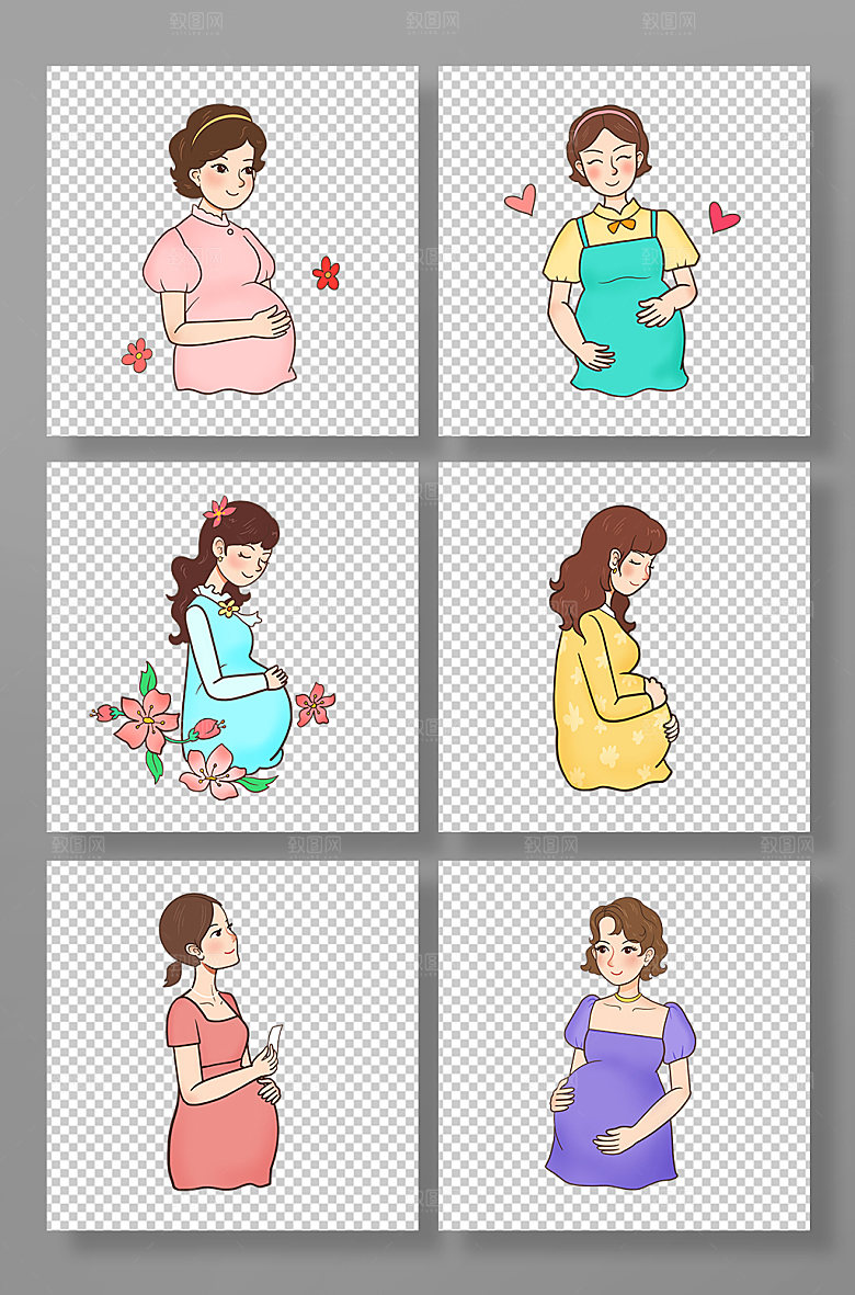 扁平人物孕妇组合插画元素素材
