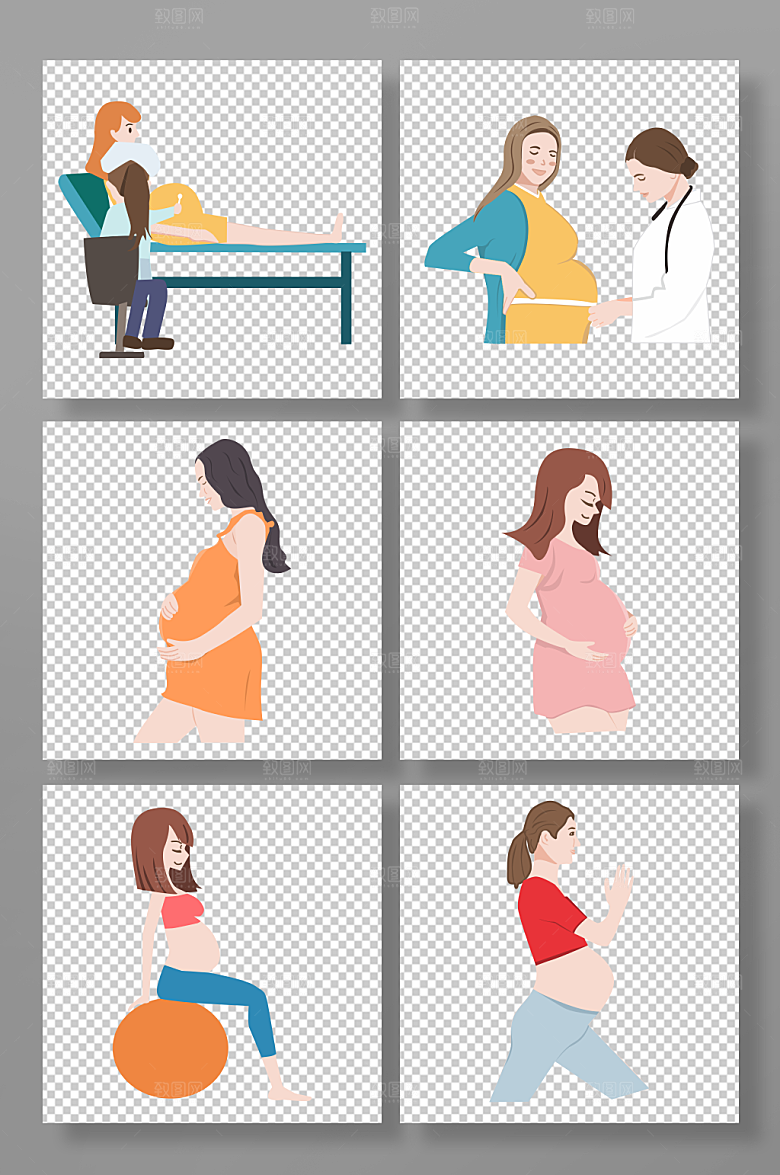 手绘孕妇人物元素插画设计