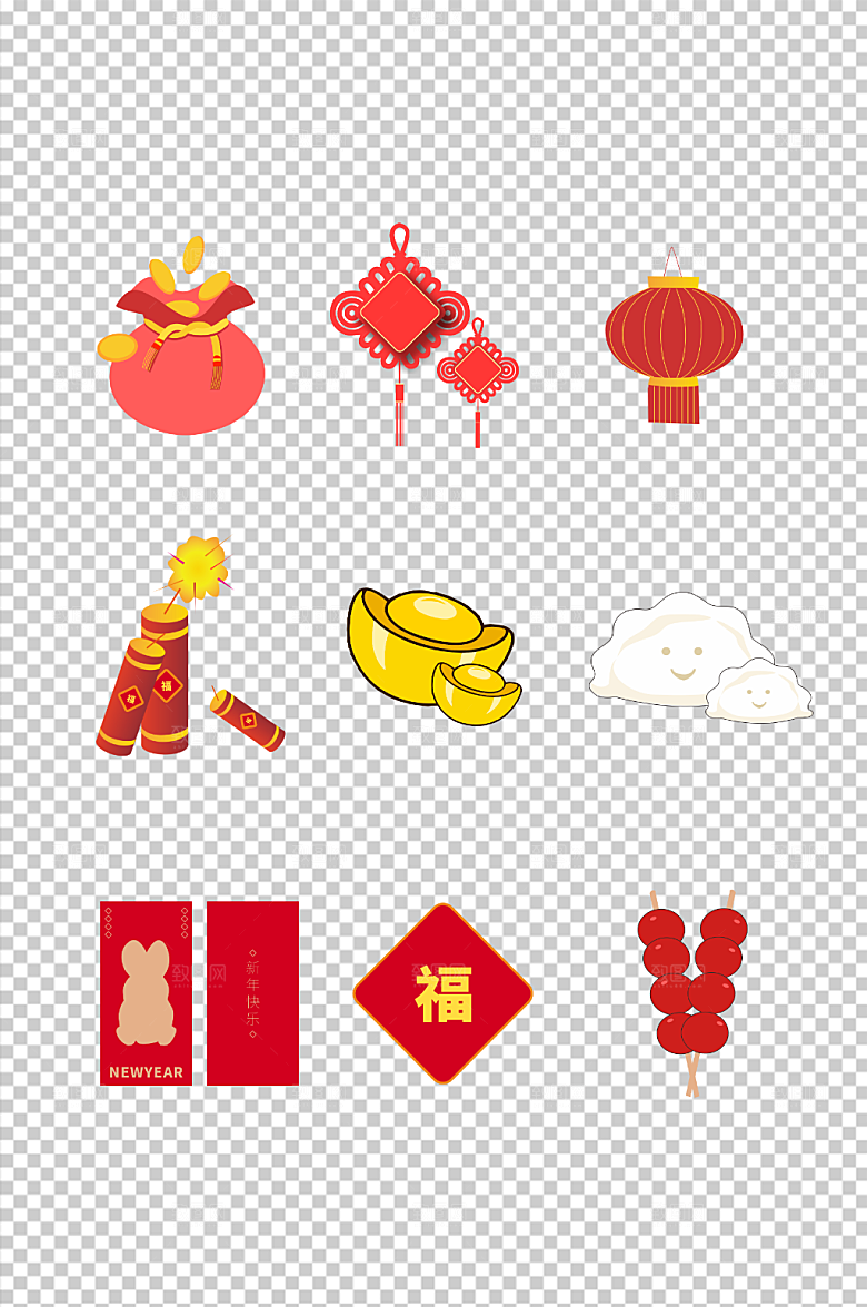 卡通新年春节元素矢量插画模板