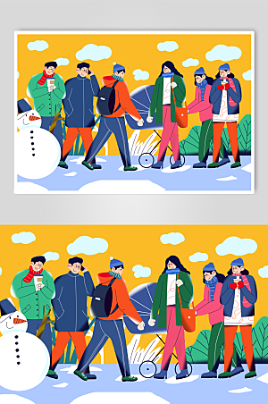 卡通雪人冬季人物插画设计