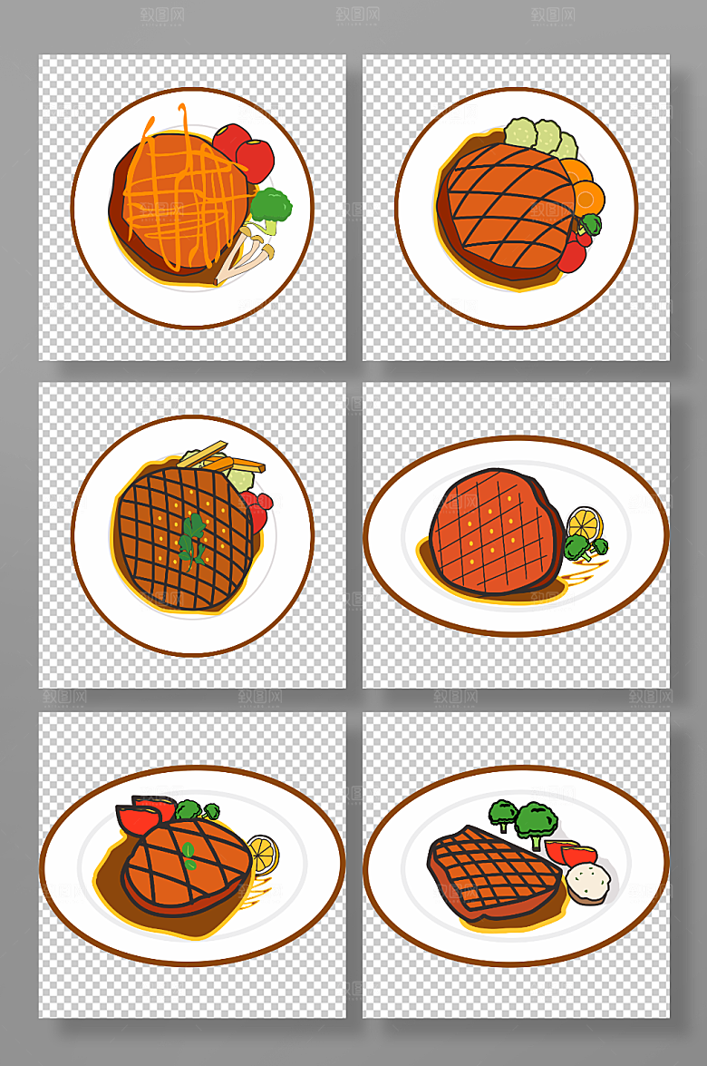 卡通牛排西餐美食元素插画素材