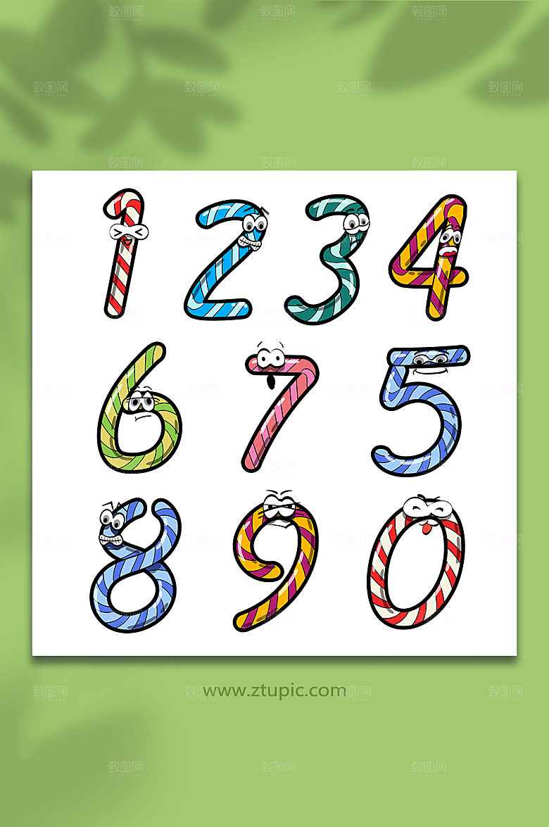 卡通棒棒糖数字插画素材