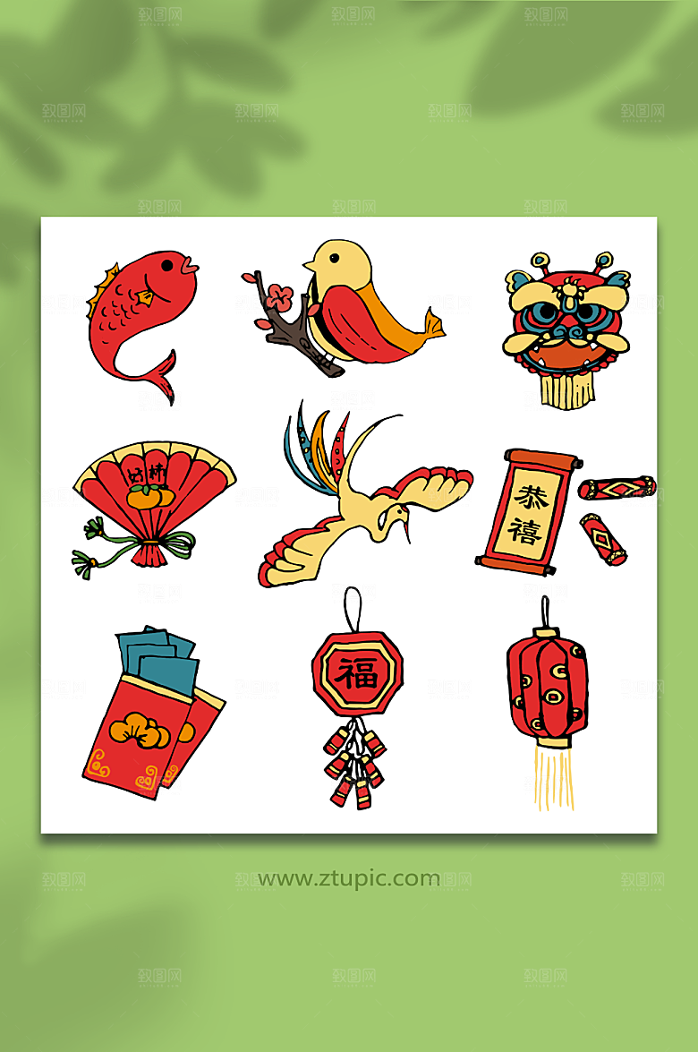 卡通兔年新年春节元素插画素材