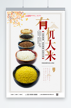 淡雅有机营养大米粮食海报设计