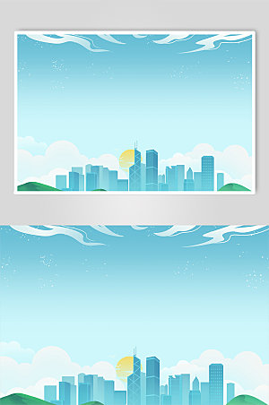 简约香港维多利亚港高楼蓝色背景图