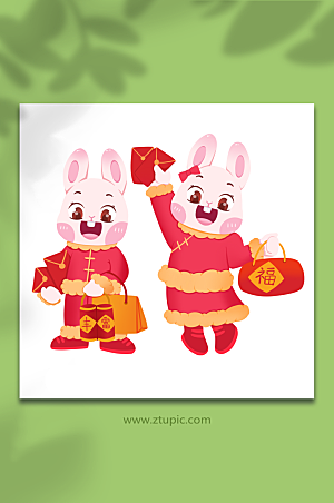 卡通兔年年货节办年货插画素材