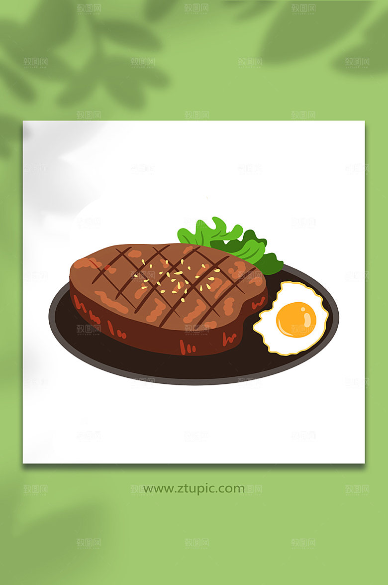 手绘西餐牛排美食元素插画