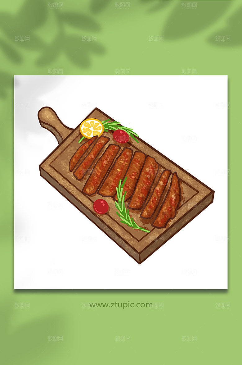 手绘炸牛排西餐美食元素插画