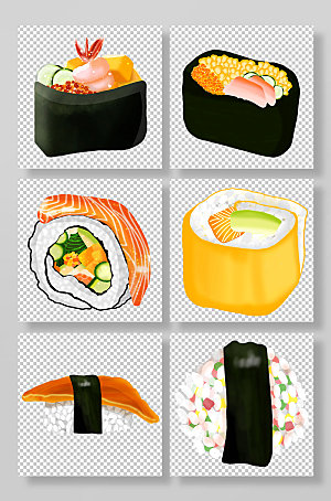 手绘卡通寿司美食元素插画