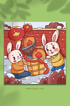 插画新年兔年年货节插画