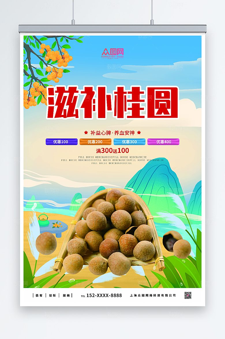五彩滋补营养桂圆宣传海报