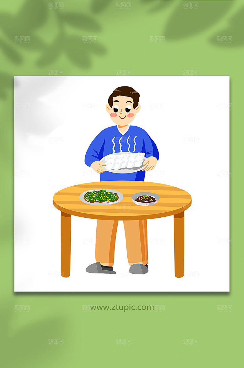 插画饺子冬至人物节气免抠元素