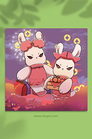 新年兔年年货节办年货插画