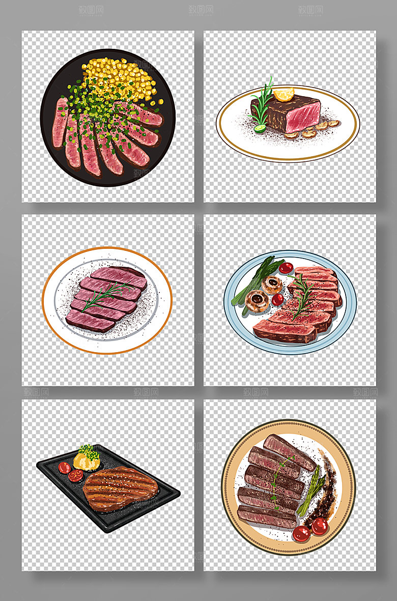 牛排美食卡通手绘插画元素