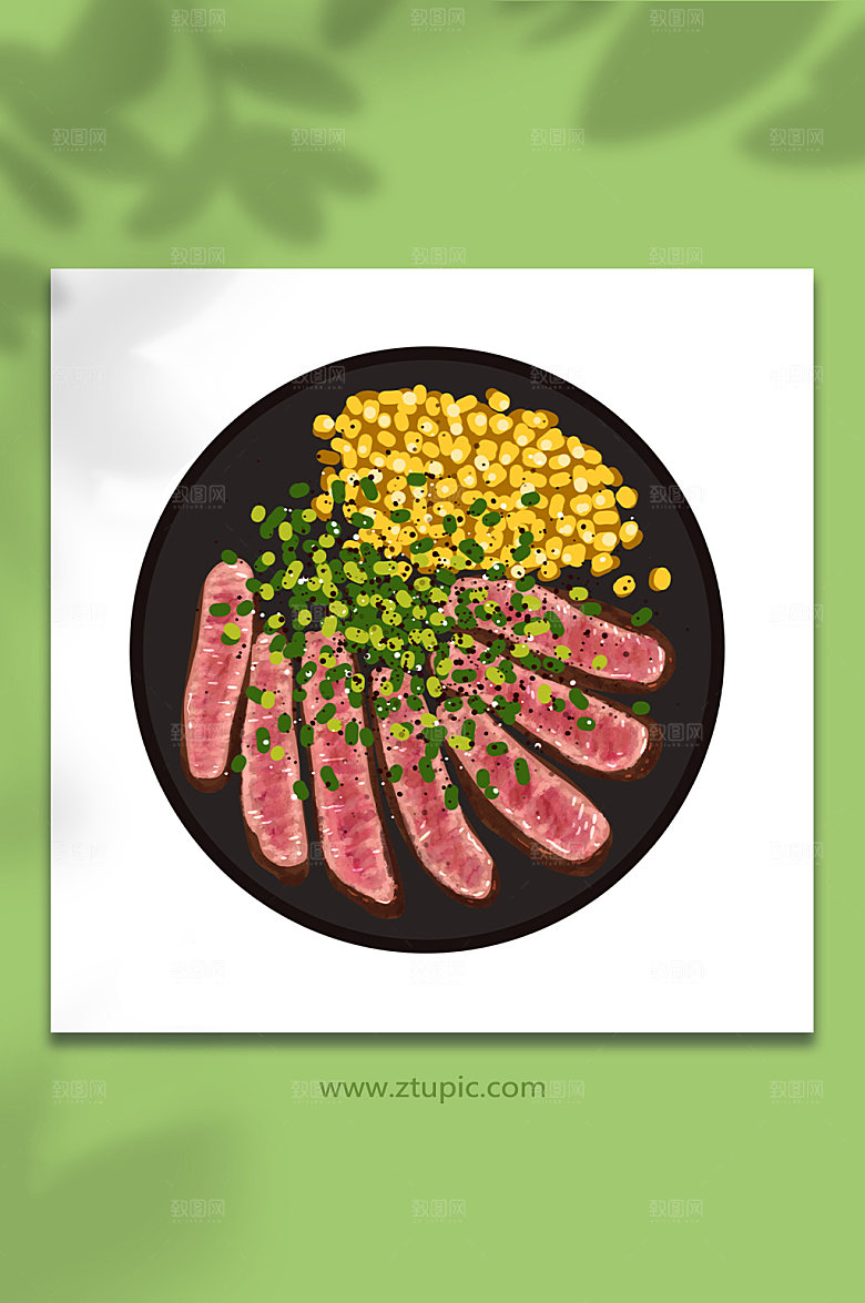 美食牛排西餐美食元素卡通插画