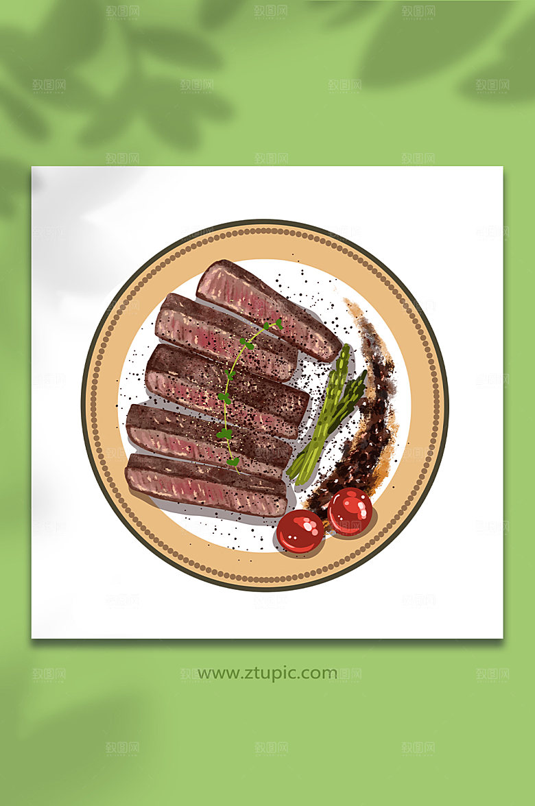 美味牛排西餐美食元素手绘插画