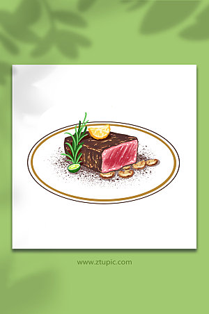 法式牛排西餐美食元素卡通插画