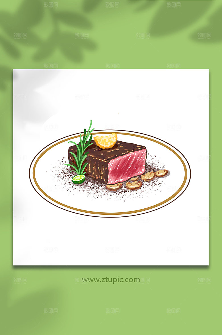 法式牛排西餐美食元素卡通插画