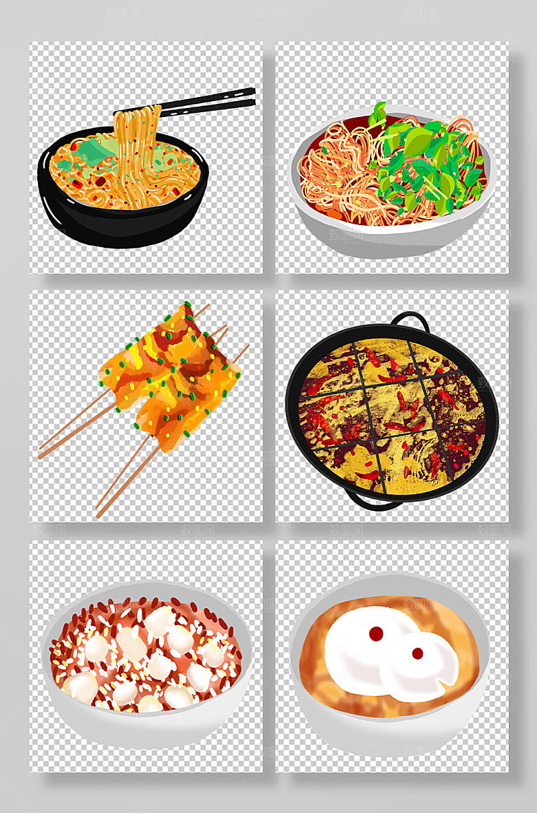矢量重庆特色美食元素插画