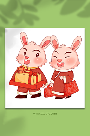 扁平新年兔年年货节插画设计