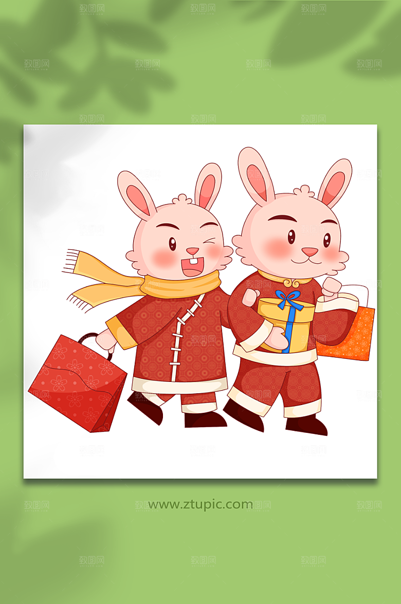 手绘兔年年货节办年货插画设计