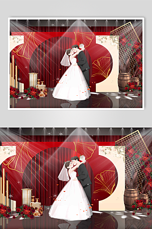 中式浪漫婚礼迎宾区布置效果图