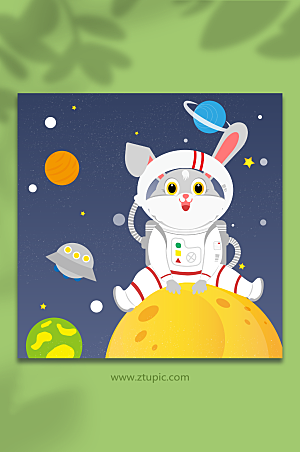 卡通可爱宇航员兔年插画