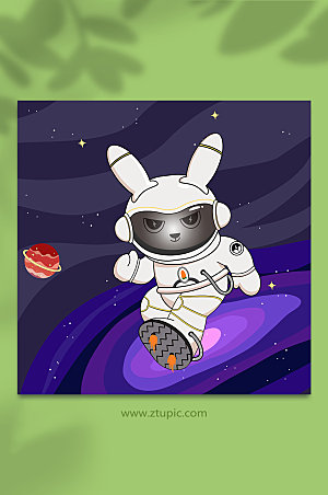 卡通手绘矢量宇航员兔年插画