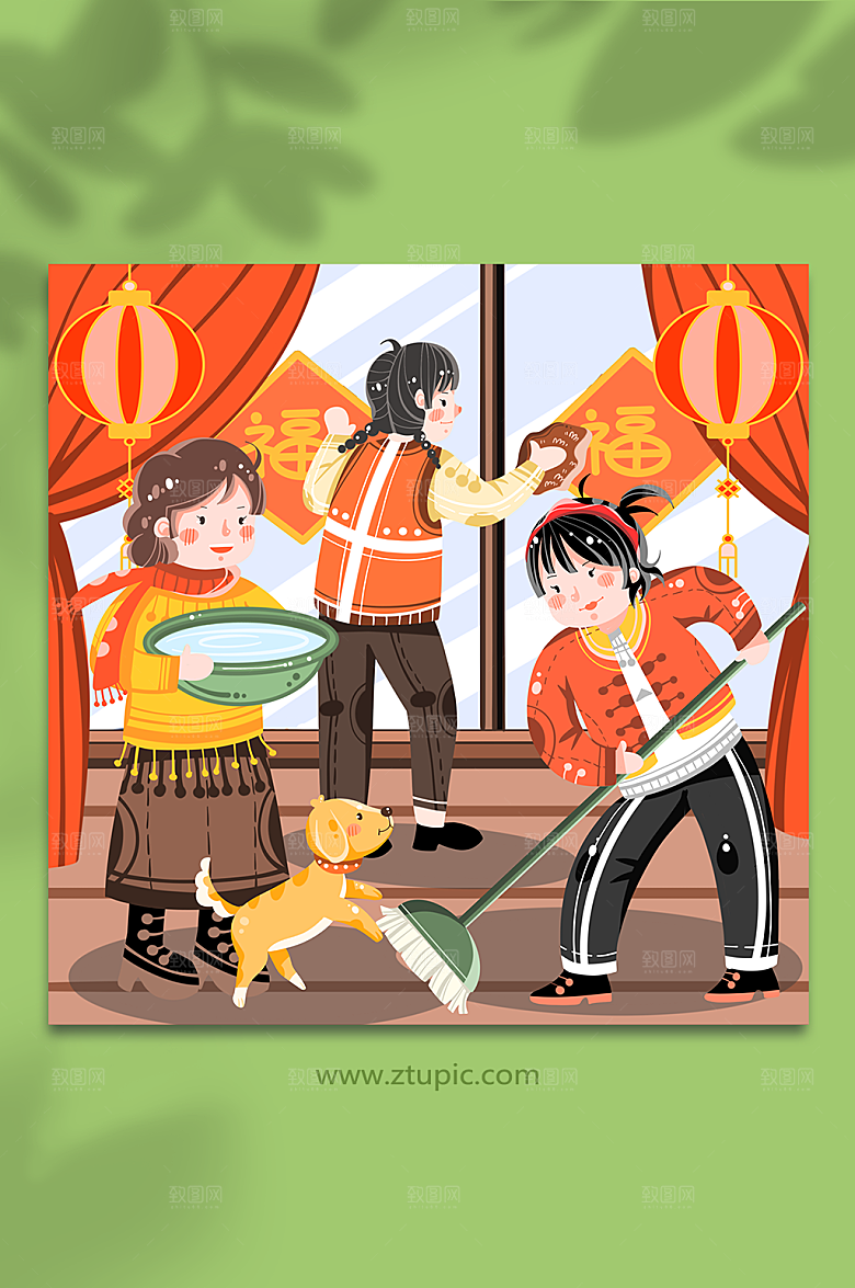 卡通新年春节年俗人物兔年插画