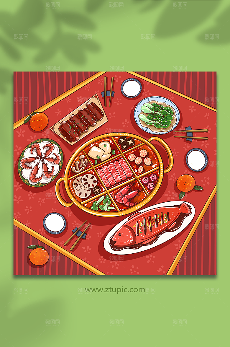 美味春节除夕年夜饭美食插画
