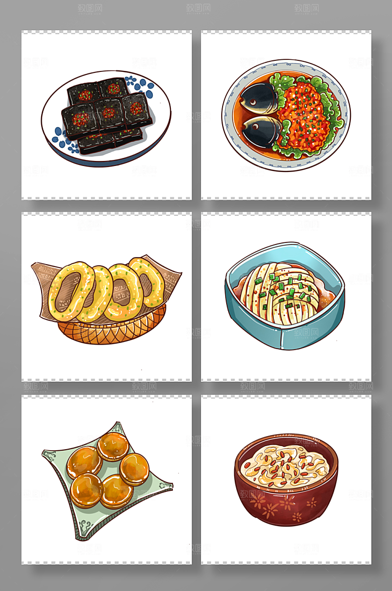 矢量卡通长沙特色美食元素插画
