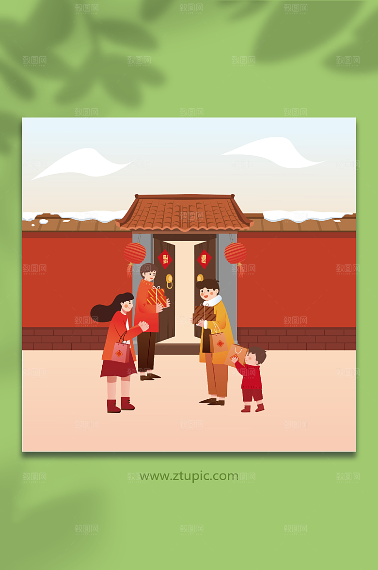 卡通新年春节年俗人物兔年插画