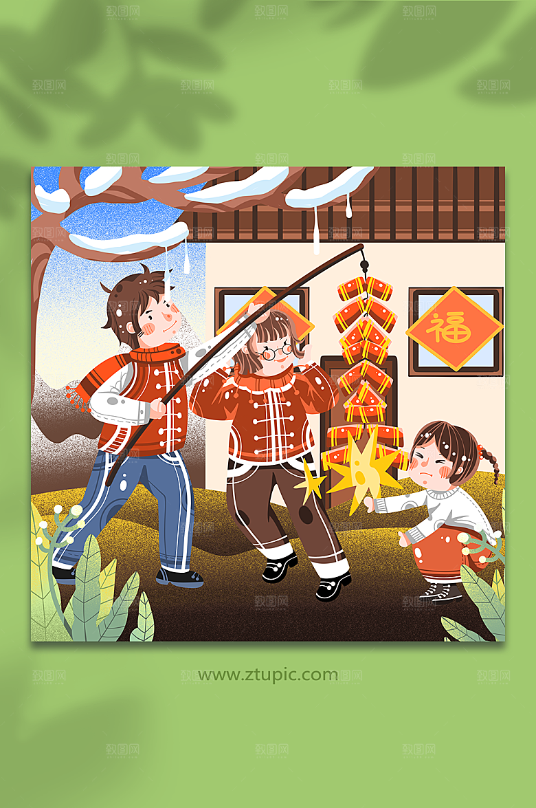 新年春节年俗人物兔年插画