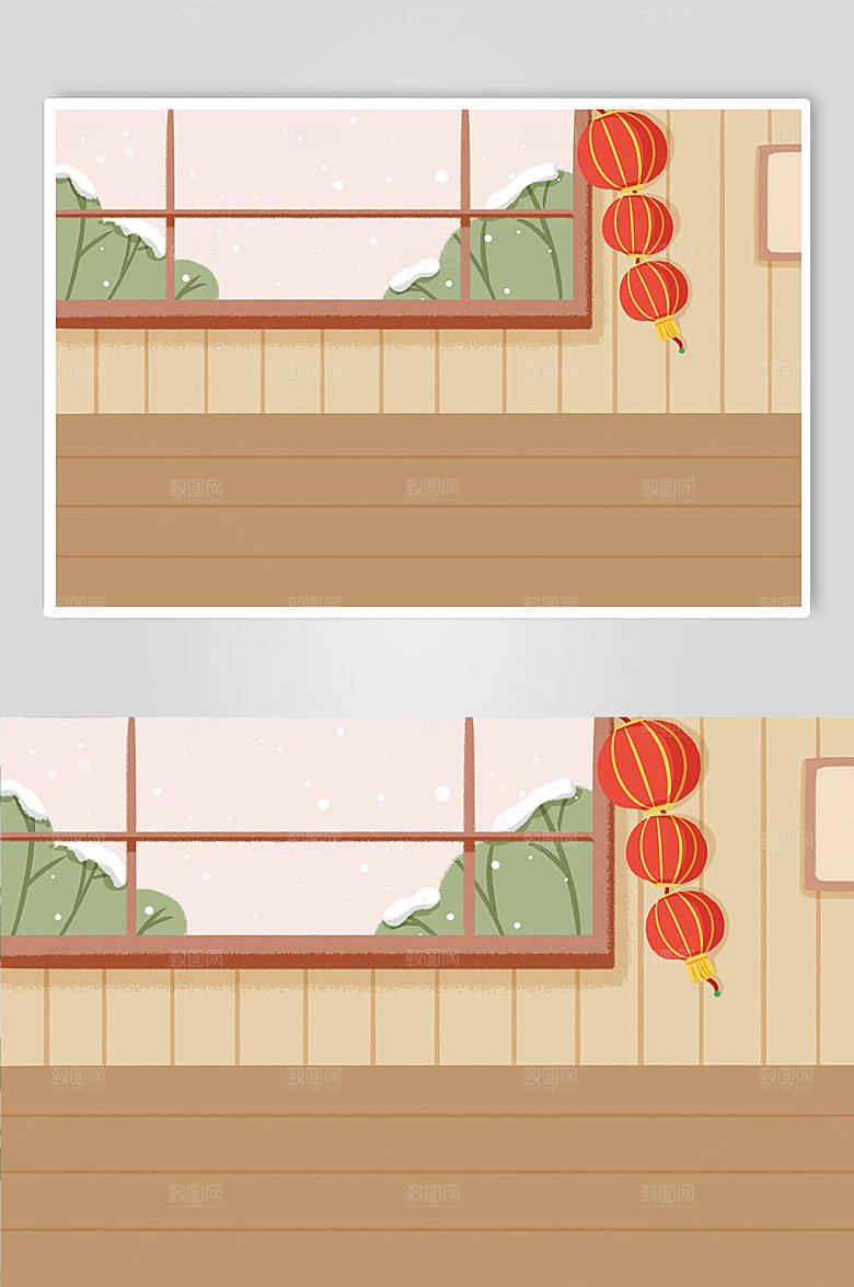 手绘春节除夕年夜饭插画背景图