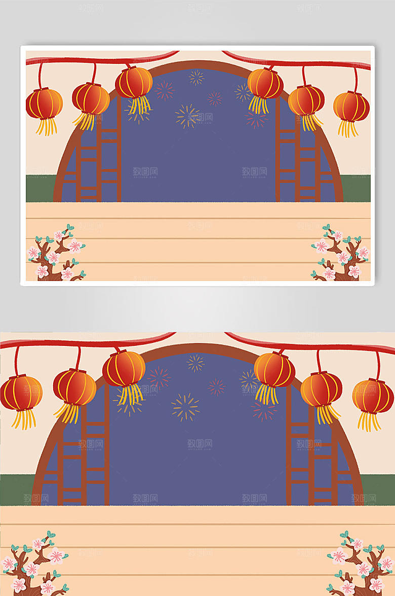 春节除夕团圆年夜饭插画背景图