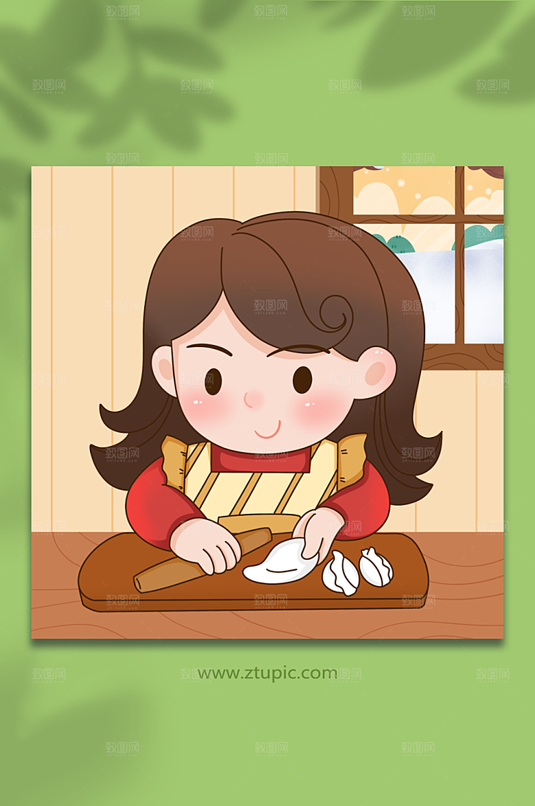 扁平擀皮包饺子汤圆冬至插画素材